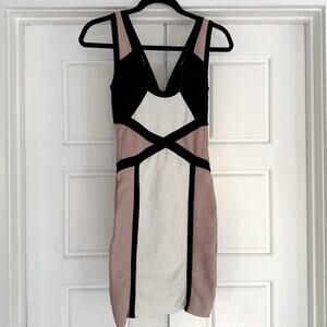 Bebe Bandage Dress Small Pink Black Y2k Club Stretch Sleeveless Bodycon